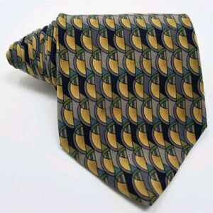 J. Garcia Yellow & Blue Curves Lines Silk Necktie